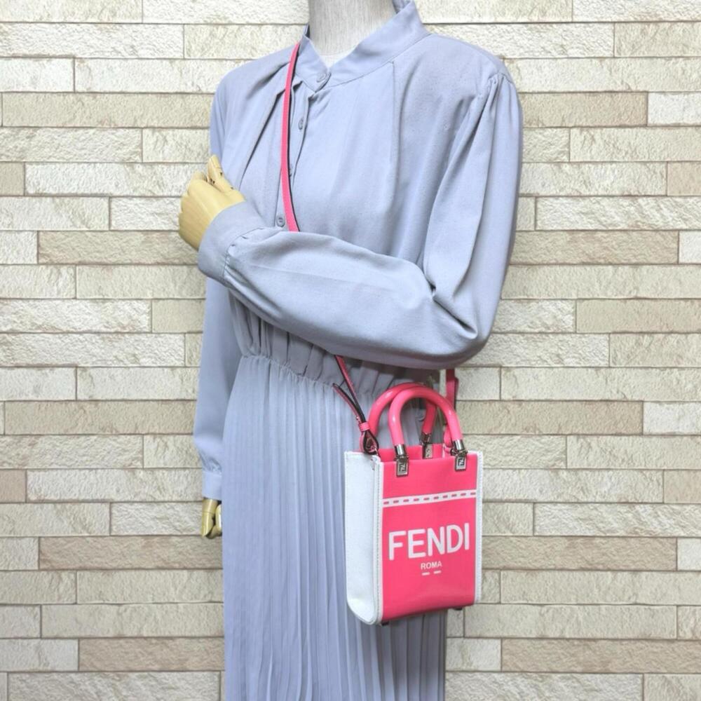 Fendi Sunshine Shopper Mini Shoulder Bag, Patent Leather 8BS051 Pink, Women's... - Picture 2 of 11